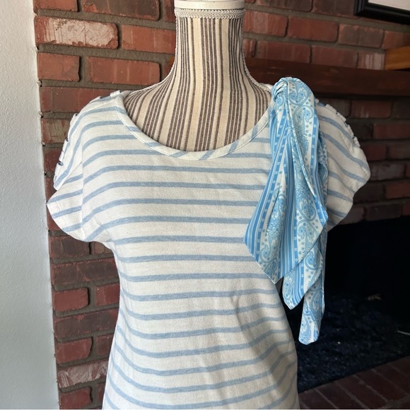 Claudie Pierlot Timber Striped Jersey Mini Dress in White Blue Sz 2 - Picture 4 of 10